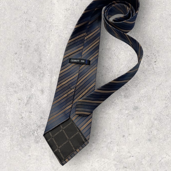 CERRUTI 1881 Brown/Navy Striped Silk LUXURY Tie FRANCE - Picture 2 of 5